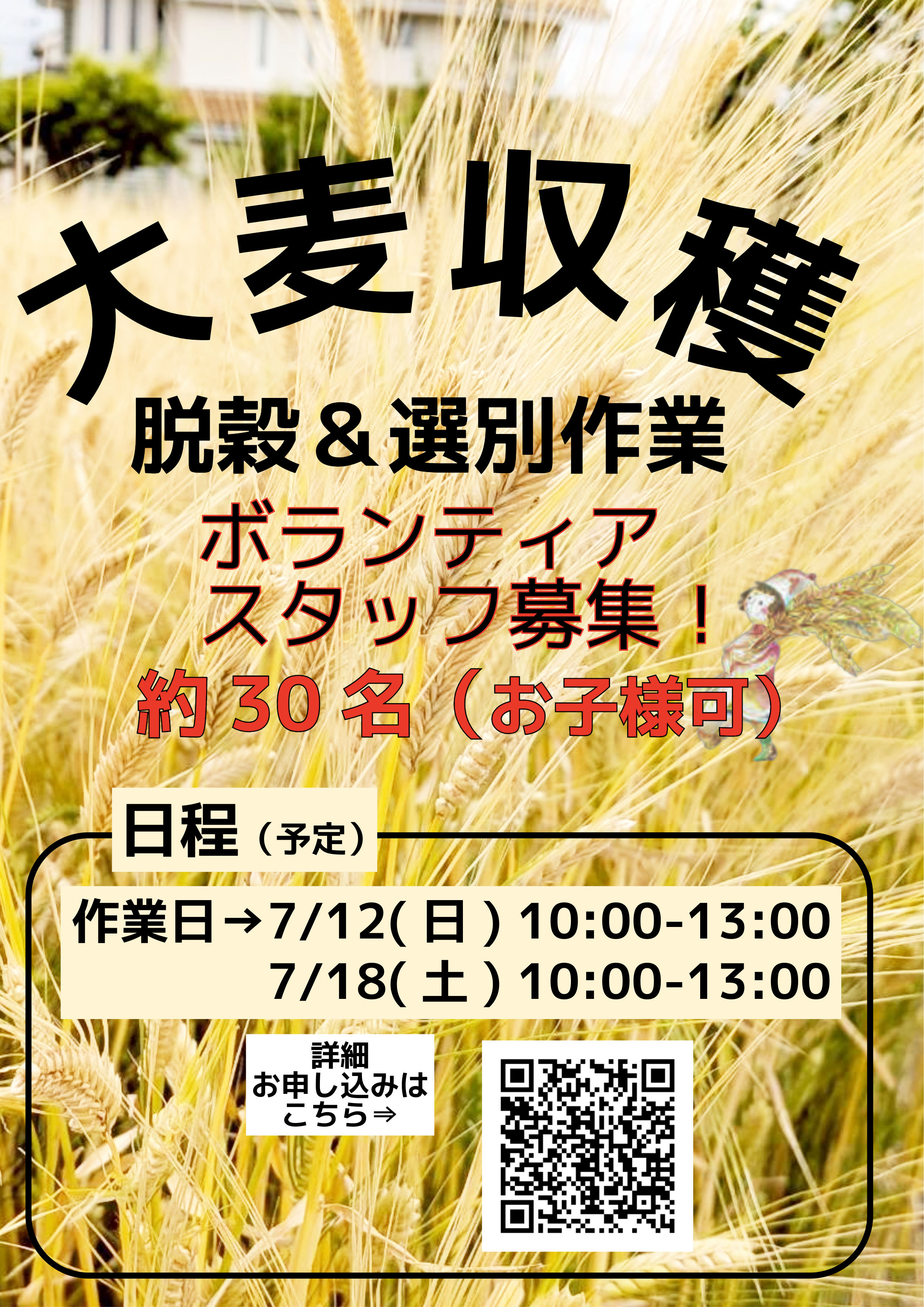 追加募集【大麦脱穀選別作業ボランティアスタッフ募集中！】